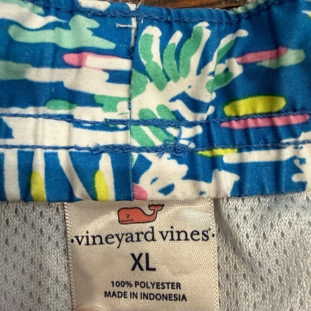 Vineyard Vines Chappy 7” Blue Tropical Sail Lined Swim Trunks Pockets Sz Xl